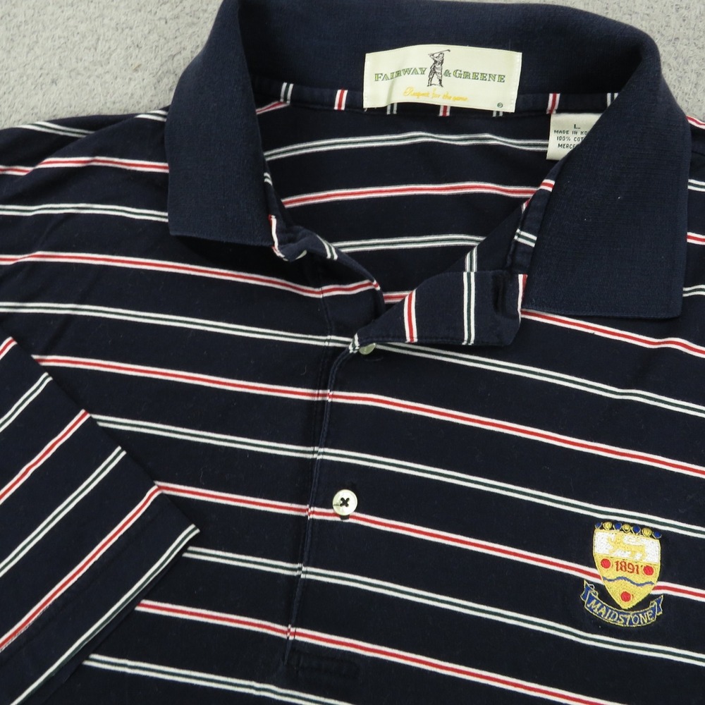 Fairway & Greene Maidstone Golf Polo Mens Large Mercerized Cotton Navy Striped